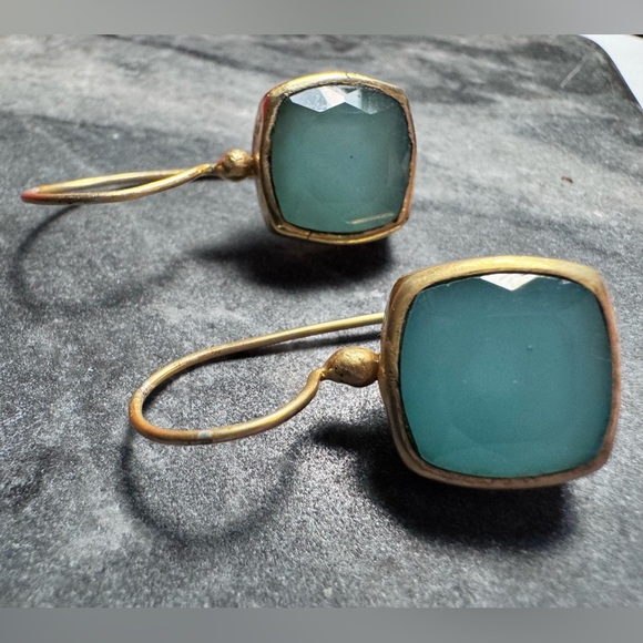 Cost Plus World Market Jewelry - World Market Aqua and gold tone earrings, hook dangling, turquoise